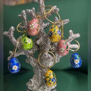 Cloisonné Set/7 Colorful Floral Egg Ornaments (tree not included)
